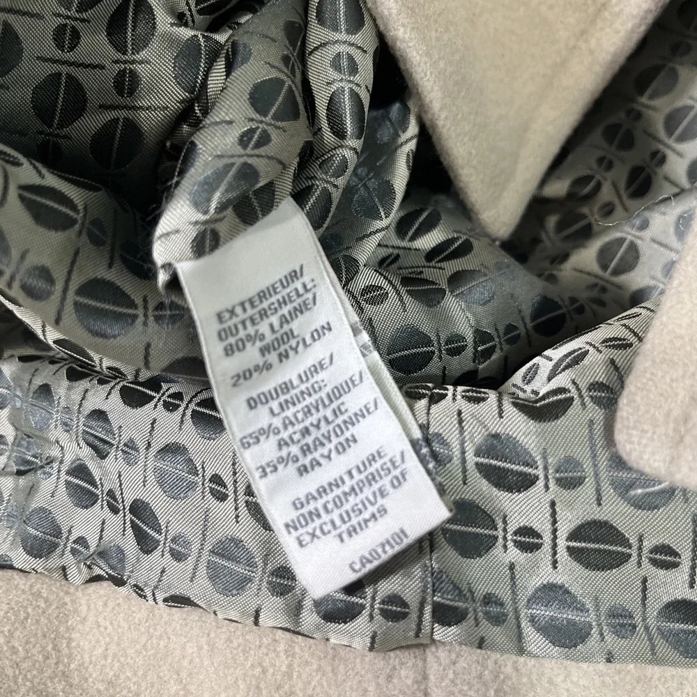 Perry Ellis Coat Women 6 Tan Wool Blend Ruffle Neck Pocket Utility Pea Coat Twee